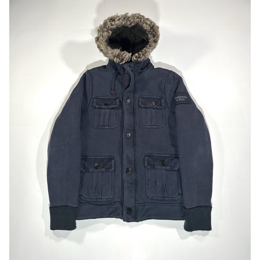 VTG Abercrombie & Fitch Fur Sherpa Lined Indian Pass Jacket Military Navy Coat M